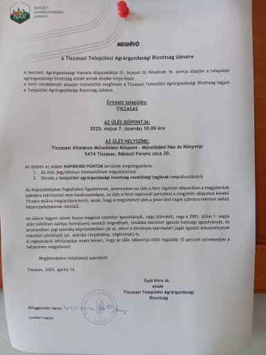 Meghívó Tiszasas TAB 20250507